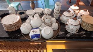 Quantity of Steelite crockery, cups, saucers, tea pots etc – Located behind the bar