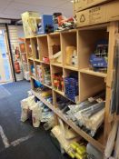 Contents to wooden display unit to include refuse sacks, lifting straps, tape, cable ties, spring