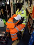 Seated mannequin with quantity of PPE clothing