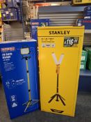 Stanley 360o area tower light 240v & Faithfull FPPSLT45D site light 240v with stand