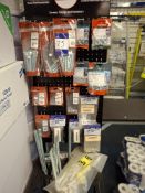 Timco nuts, bolts, fuses, and threaded bar to display stand