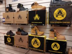 Large quantity of safety footwear. Brands to include Amblers, Partwest, Sketchers, Dewalt,
