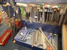 Qty SDS & jack hammer attachments to display stand & wall column including Makita, Bosch, Irwin,