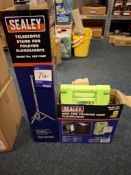 1 x Sealey LED192T 60 watt cob folding case floodlight, 1 x Sealey stand for folding floodlight