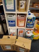 Large quantity of various cleaning products to include brake cleaner, foam cleaner, paint and gasket