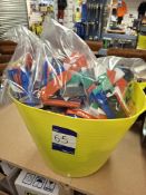 5 bags of various thickness packers and yellow builders tub