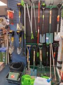 Quantity of gardening equipment to include spades, axes, forks, shears, rakes, shovels, buckets,