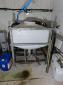 Plastic hopper (Dimensions 1m x 1m) mounted on a steel frame