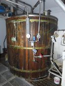 Timber Clad Mash Tun with Gun Metal Plates. Dimensions 2.5m x 2.25m wide