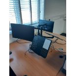 2 x Adjustable monitor brackets with 2 x monitors and laptop stands