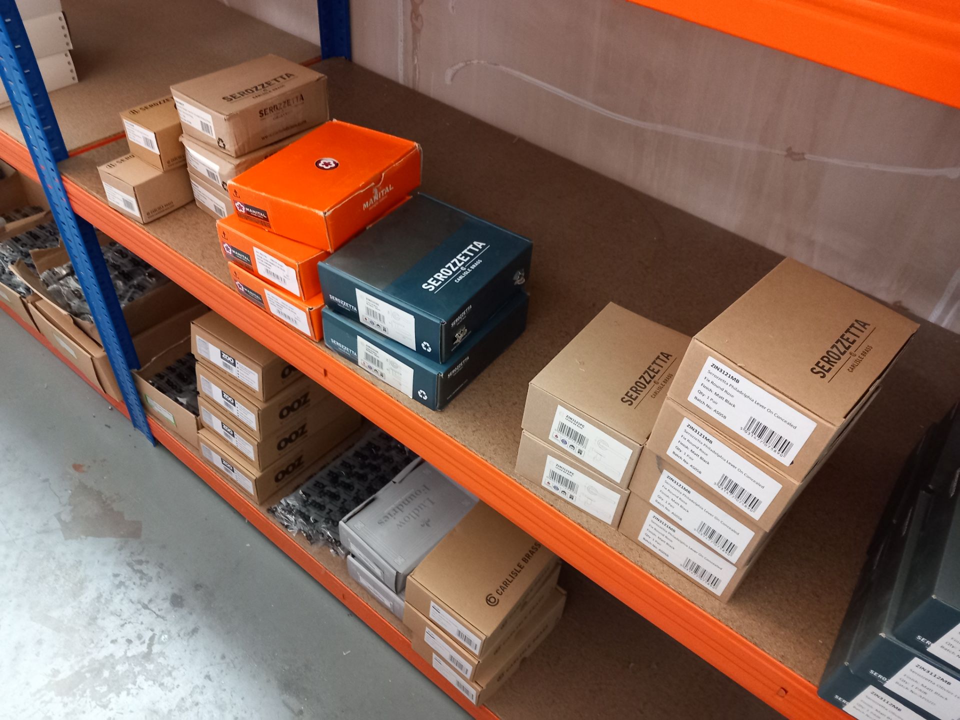 Assortment of lever door handles on rows and back plates with various finishes to include Zoo - Image 6 of 11