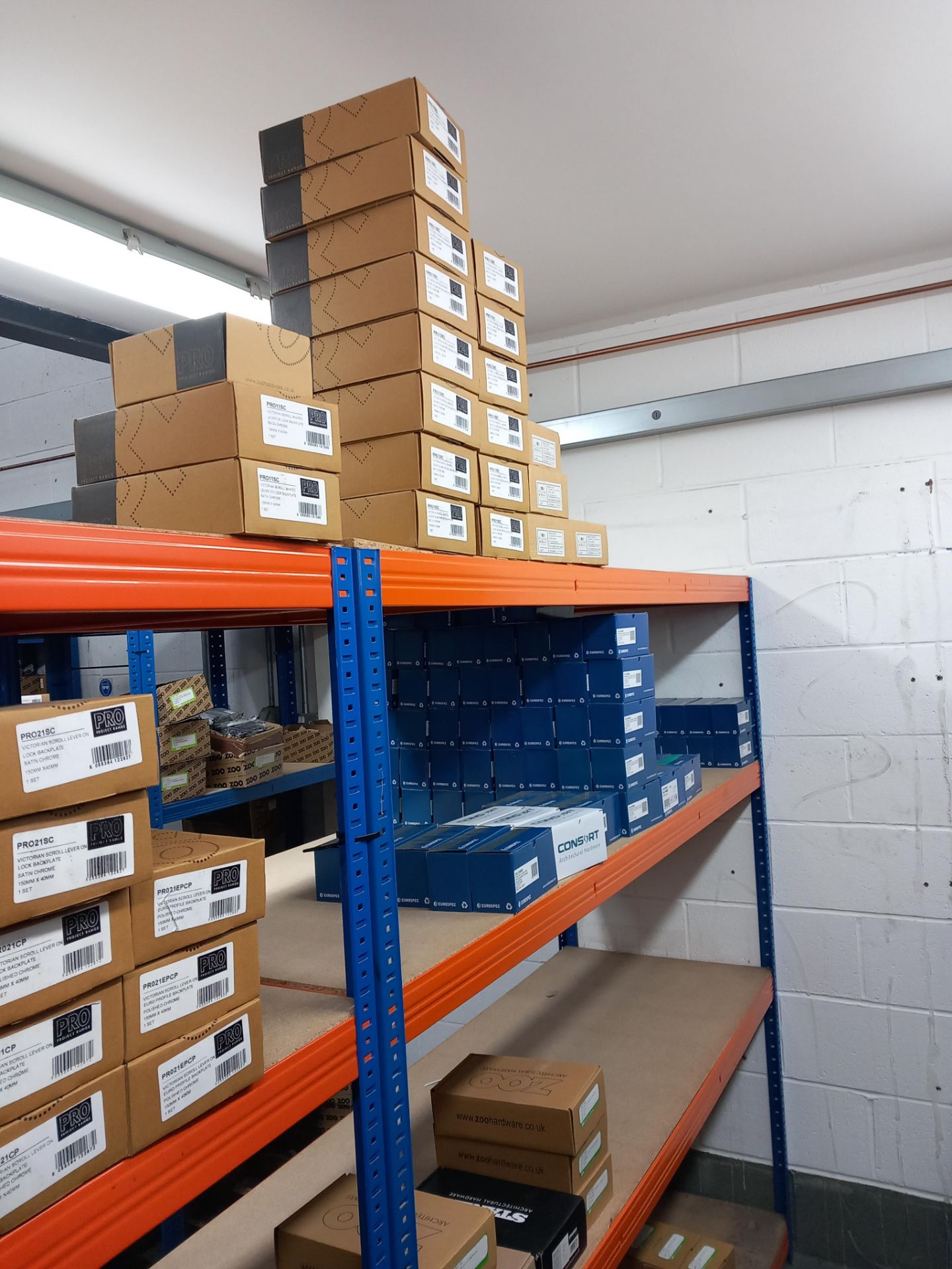 Assortment of lever door handles on rows and back plates with various finishes to include Zoo - Image 10 of 11