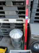 Various shovels, trenching spades and Galvanized dust bin