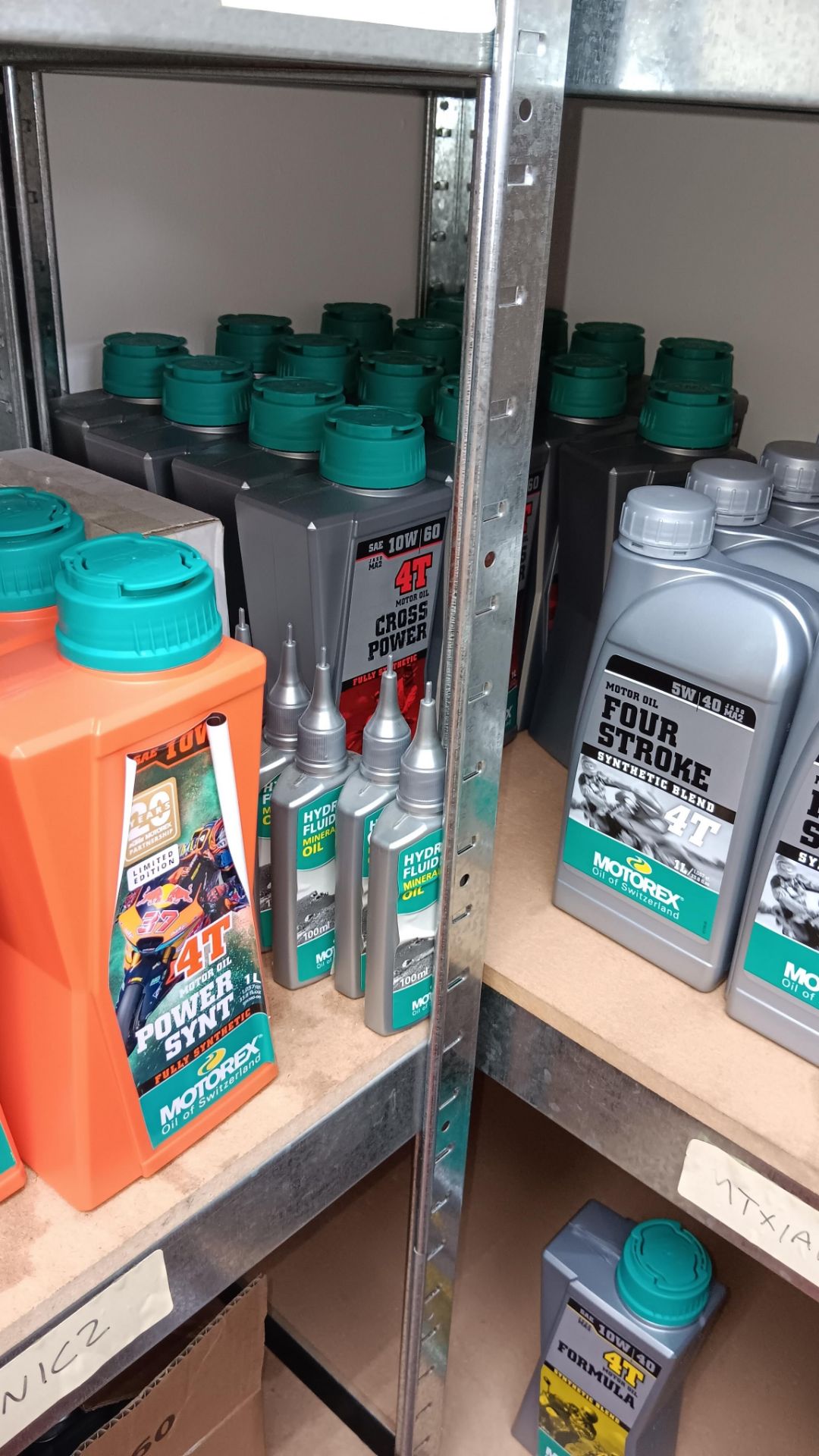 Large quantity of various engine oils to include Four Stroke oil, Fork oil, Cross Power, coolents, - Image 7 of 10