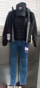 Female Mannequin and Clothing including: Ducati Soft Shell Jacket, Ducati Puffer Jacket, Jeans, T-