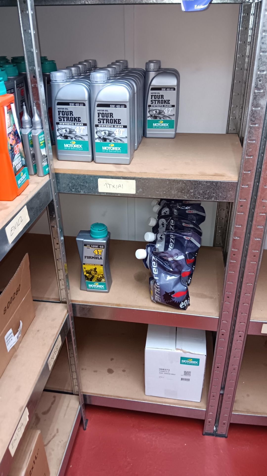 Large quantity of various engine oils to include Four Stroke oil, Fork oil, Cross Power, coolents, - Image 4 of 10