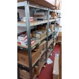 Assortment of various motorbike parts/accessories to 3 x shelving bays to include Scottoiler lube