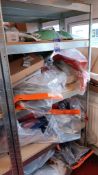 Assortment of KTM parts/accessories to shelving bay to include air filters, orange fenders,