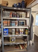 Contents of bay of racking (front facing half only) to include various silicones, glue, resin,