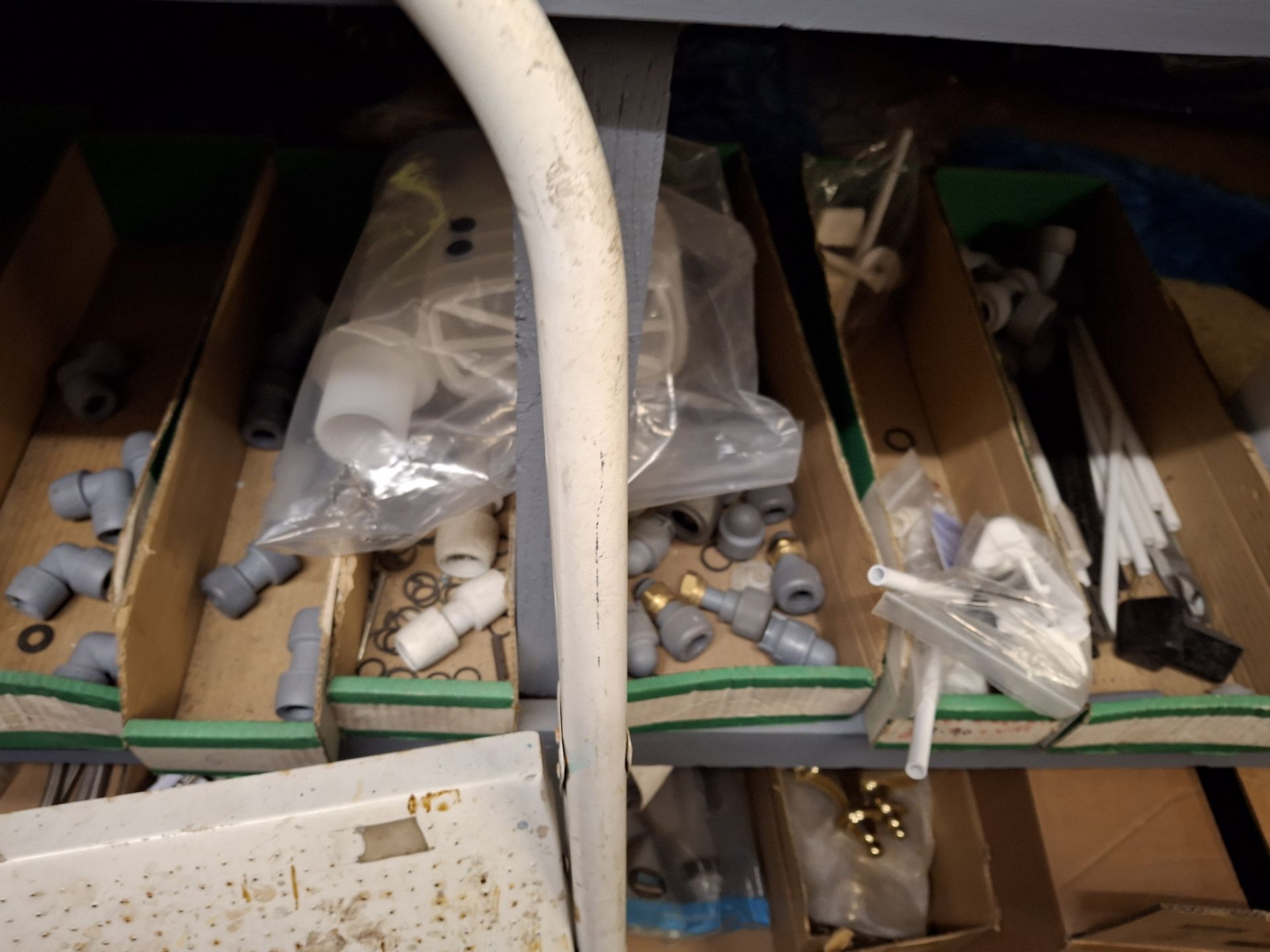 Contents of 4 bays of racking (front facing half only) to include brass ...