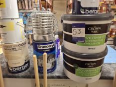 Various paints, spikes, saw blades, light, oils, turps etc. (excludes all Aplha Chem products)