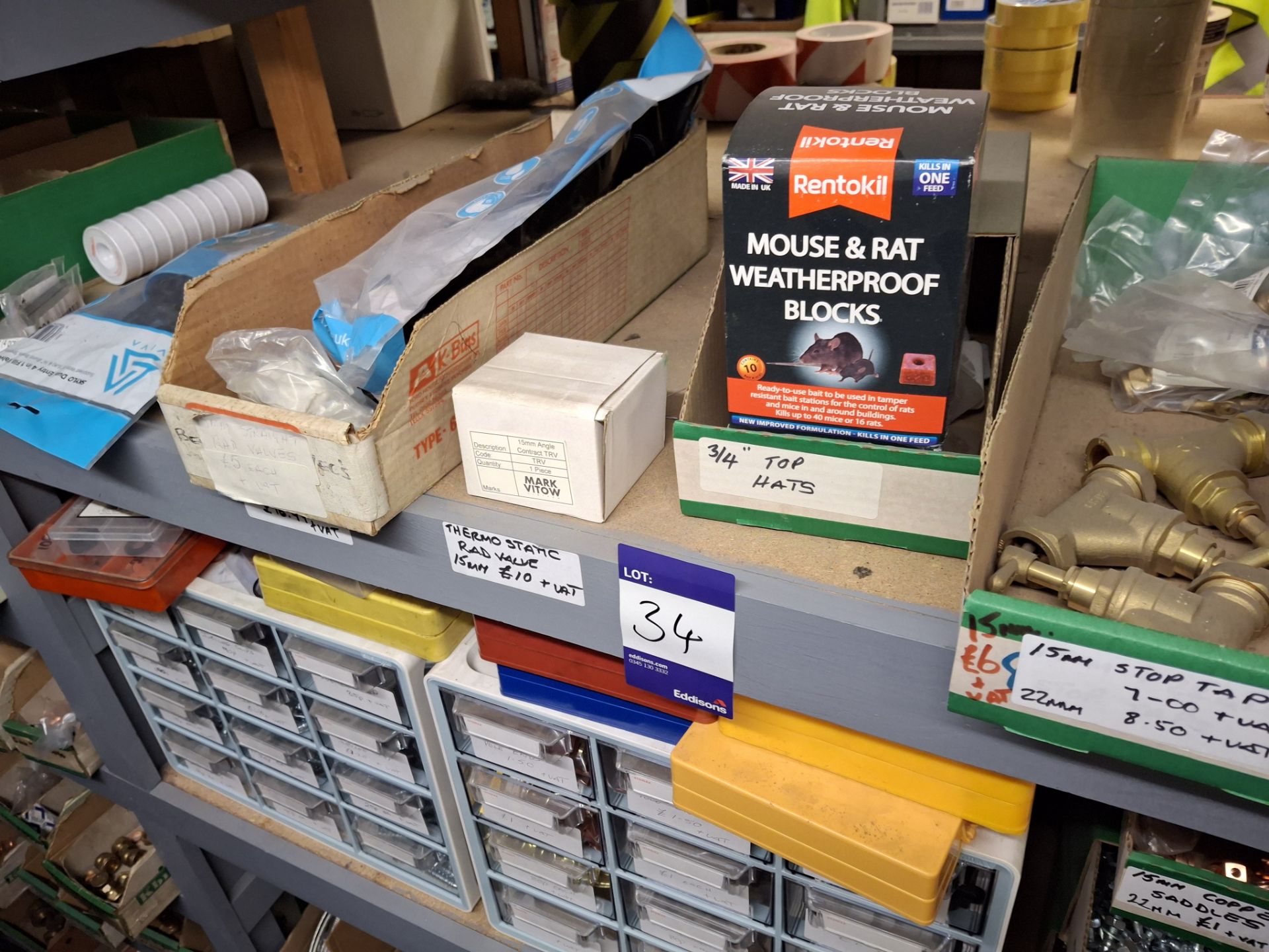 Contents of 4 bays of racking (front facing half only) to include brass ...