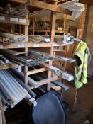 Rack and contents to include Skim bead, Render stop, Piano hinges, Chrome poles, Pipe, Drain