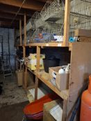 Contents of rack to include ton sacks, smoke bombs, pipe connectors, sledges, straps, banding etc.