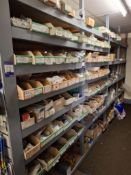 Contents of 3 bays of racking (front facing half only) to include screws, bolts, latches, hinges,