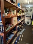 Contents of 4 bays of racking (front facing half only) to include various tape, scrim, PVA,