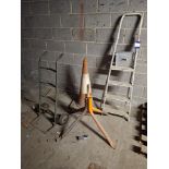 Sack cart, mixer stand, ladder and cone