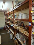 Contents of 4 bays of racking to include cowl’s brackets, de-icer, line marker, expanding foam,