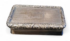 A George III silver rectangular snuff box, the cover with central cartouche, engraved in lines,