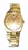 A gentleman's Omega Geneve gilt metal manual wristwatch, baton markers, centre seconds, date