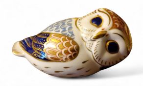 A Royal Crown Derby paperweight,  of an owl, printed mark, gold stopper