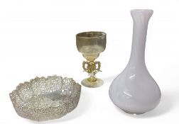 A Venetian wine glass, with gold flecks, ogee bowl, the stem with scrolls, 11cm high, early 20th