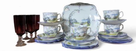 A Royal Albert Rosedale pattern tea service, comprising bread and butter plate, ten side plates,