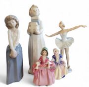 A Nao figure, Boy with Books, 29cm high, printed mark;  another, Ballerina;  a Royal Doulton figure,