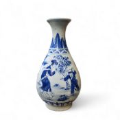 A Chinese bottle vase, underglaze blue and white decorated with playful scenes of hide and seek