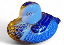 A Royal Crown Derby paperweight,  of a duck, gold stopper, printed mark