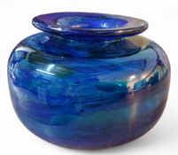 Michael Harris Isle of Wight Glass - a compressed ovoid vase, in  blue and green swirl glass vase,