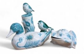 D T Sharp for Rye Pottery - a  model of a duck,  decorated stylised floral motifs and leaves, 29cm