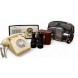 A Kolster-Brandes Minuet radio;  a cream telephone, 8746 G, c.1967;  a pair of early 20th century