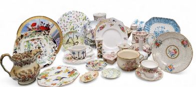 A Spode dessert plate, painted ith flowers, gilt scale ground, c.1825;    Copeland tea service;