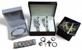 A Pandora silver heart ring, size L; George Smith, New York white stone set hinged bracelet,