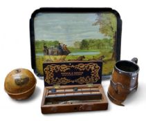 A 19th century Mauchline Ware globular string holder, with Burns Monument, 11cm high, c.1880;  a