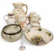 A Coalport The Caughley Mask jug, 21cm high, printed mark;   a Victorian basketweave jug, rustic