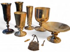 A silver Old English pattern salt spoon, Sheffield 1937;    a plated chatelaine chain mail purse;  a