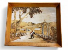 Nell Murphy, The Jolly Swag Man, signed, from bark and sea fern from the Great Barrier Reef, 19cm