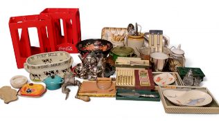 Kitchenalia -Ballyporeen Pure Milk two handled trough;  Torbay Pottery dishes;   flatware;  Coke